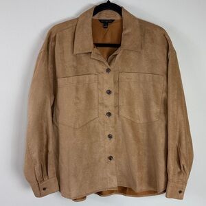 Banana Republic Vegan Suede Camel Brown Button Up Collared Top‎ Size Small